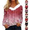 Women's T Shirt Tee  Print Shirt Long Sleeve Party  Fleece Collar V Neck  Top