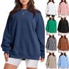 Women's Loose-Fit Sweatshirt Crew Neck Fleece-Lined Long Sleeve Top Solid Color Round Neck For Autumn Winter 2025