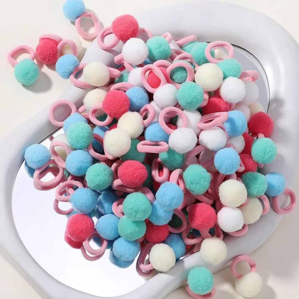 20 шт./лот Эластичные резинки для волос для девочек, плюшевые резинки с помпонами для детей, резинки-скранчи для волос, детские аксессуары для волос