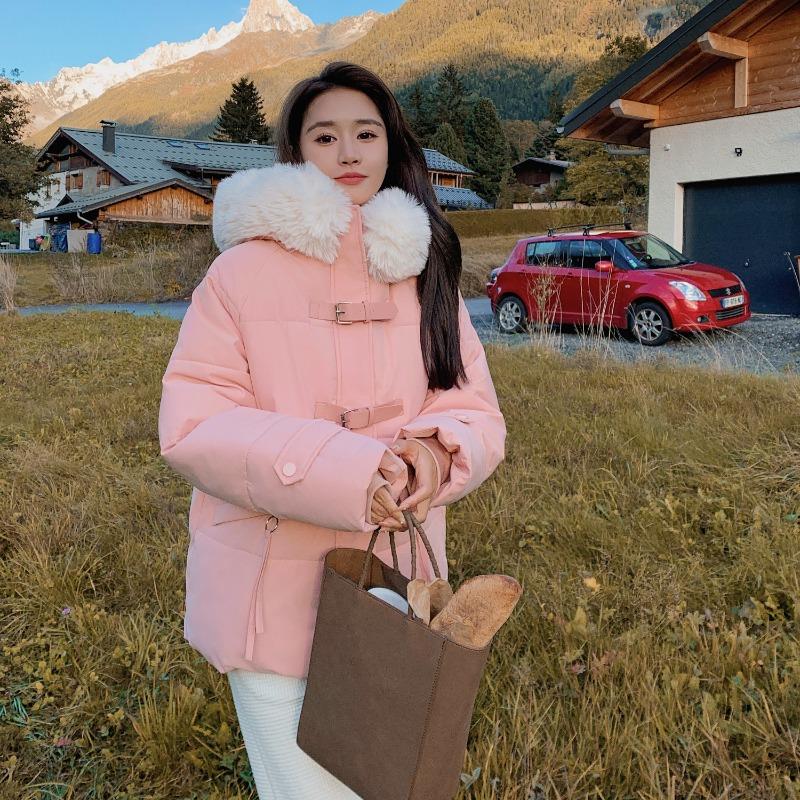 2024 Новое модное корейское стильное пальто с большим меховым воротником, нишевое толстое зимнее пальто из хлопка, теплое уличное пальто