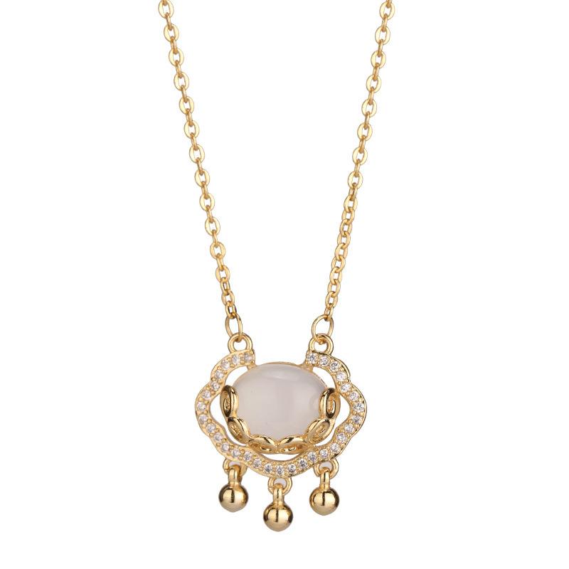 S925 стерлингового серебра белый халцедон Xiangyun Ruyi ожерелье ретро новый китайский стиль темперамент вход люкс замок безопасности