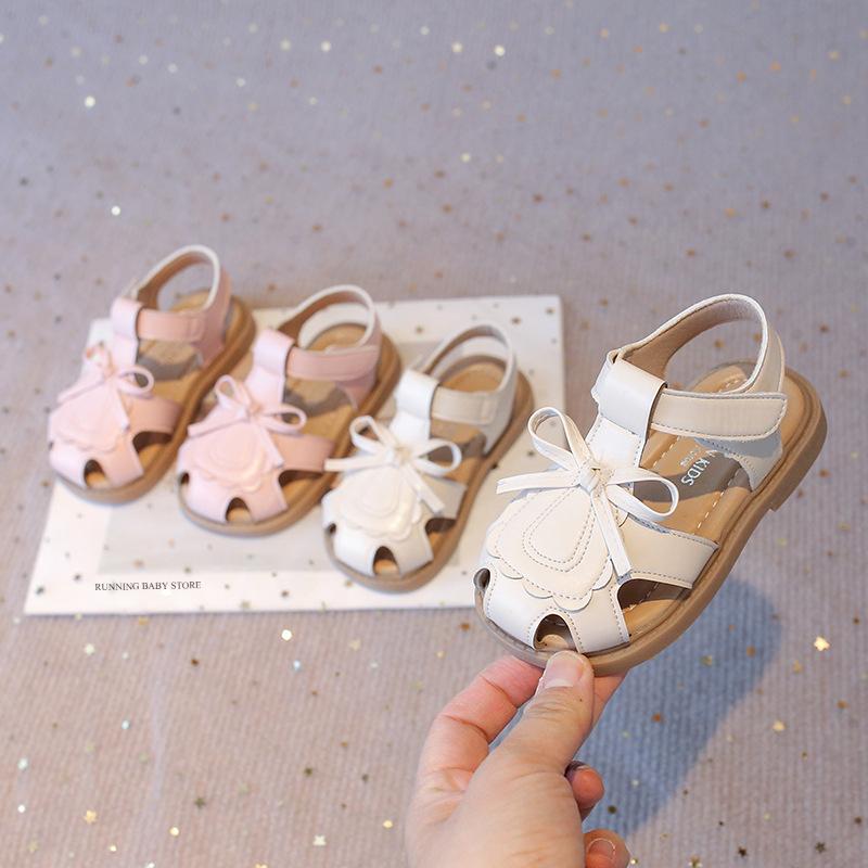 Girls Summer Sandals Toe-covered Anti-kick New Children Flat Sandals Princess Trend Toddler Clog Shoes I03055