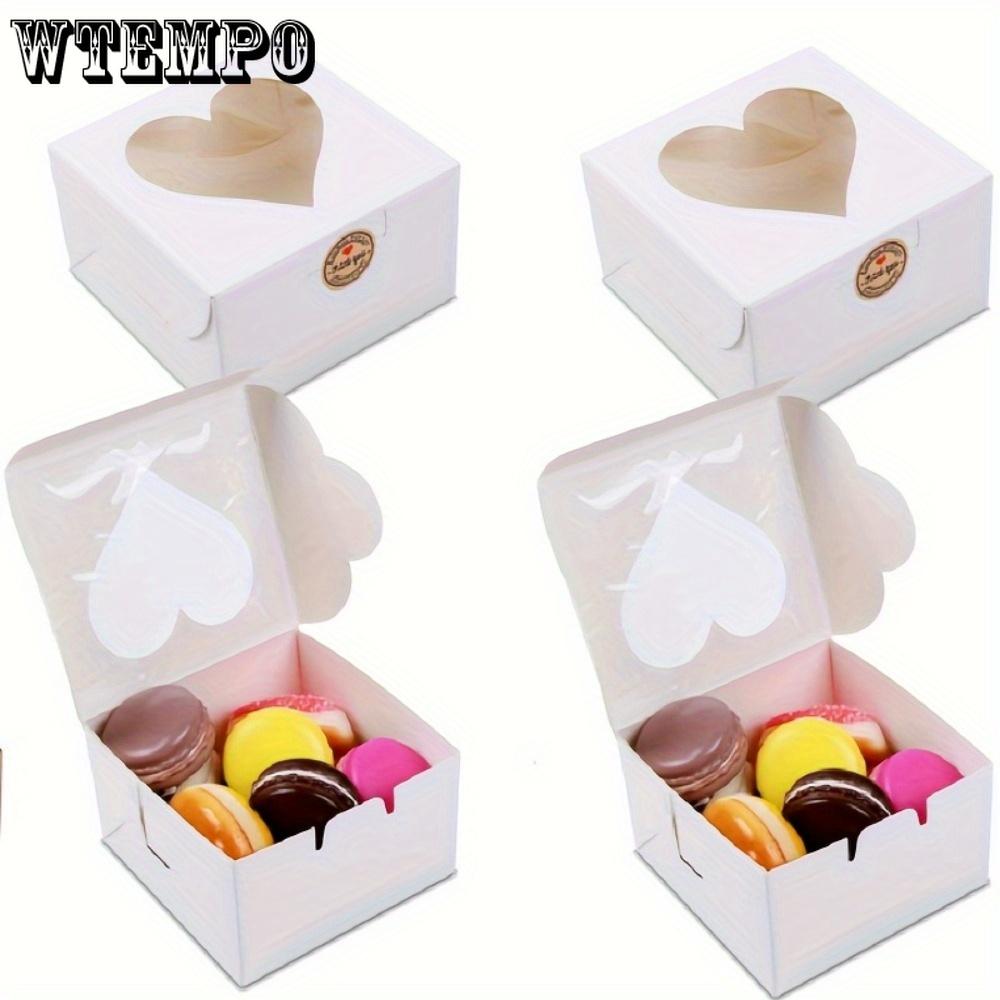 25pcs Large Capacity Square Gift Packaging Box Disposable Flip Top Heart Shaped Bakery Boxes with Window for Mini Cakes Biscuits Desserts Pastries