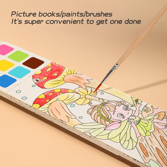 Детская акварельная раскраска с пигментной кисточкой, 20 страниц, портативная карманная тетрадь для рисования акварелью, подарок для малышей и девочек