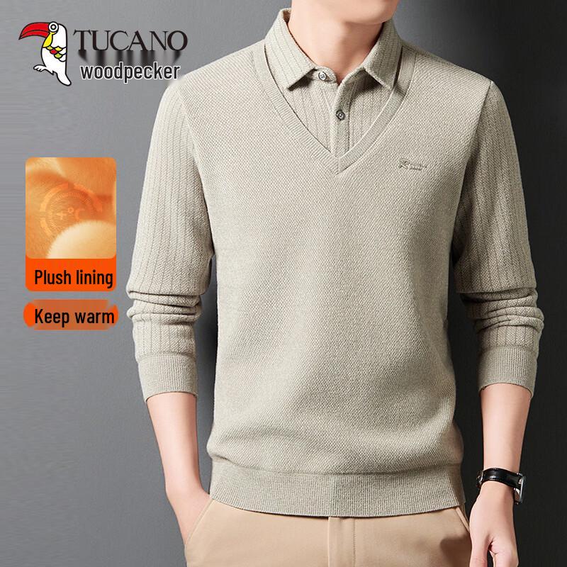 TUCANO Men's Winter Plush Lined Faux Two-Piece Sweater