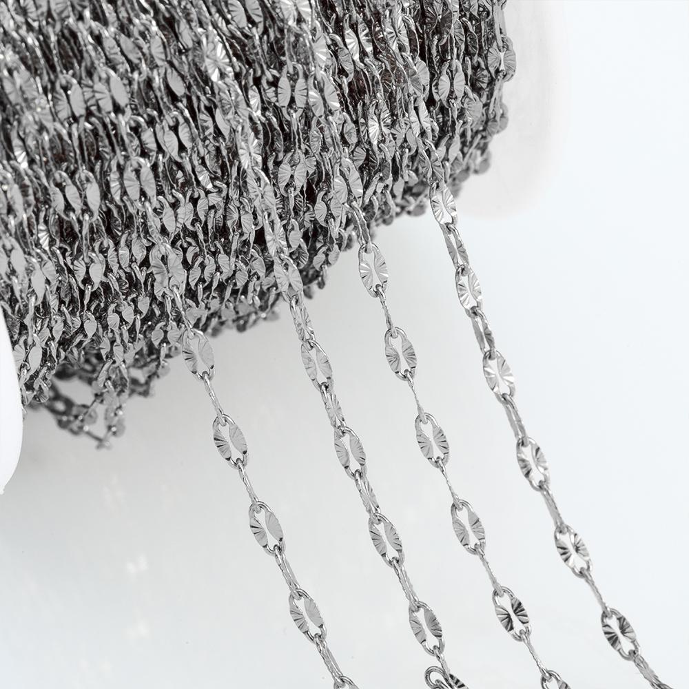 2M Stainless Steel Embossed Radial Grain Link Chain Metal Beads Steel Color Chains Jewelry Making DIY Bracelet Necklace Material