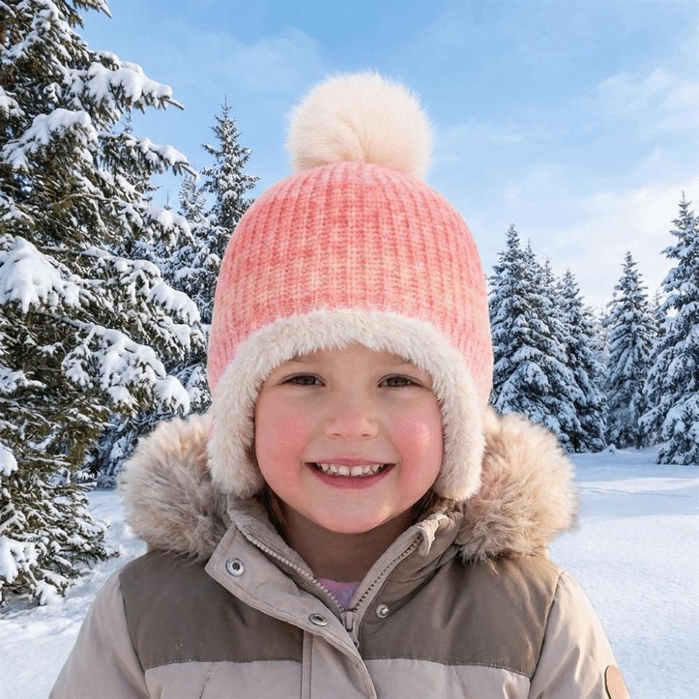 Multicolor Kids Knitted Hat Hairball Beanie Cap Cute Knitted Bucket Hat Autumn