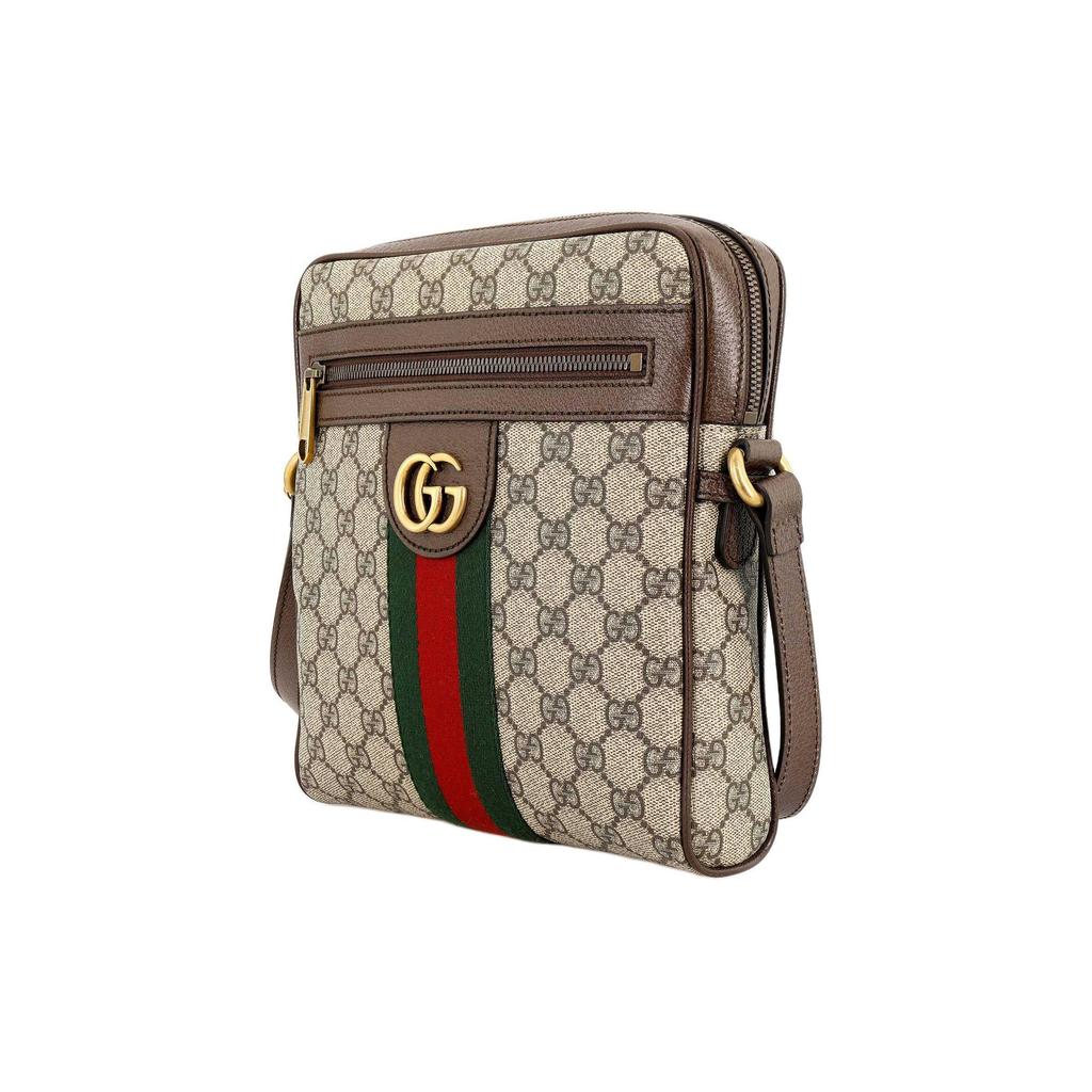 Gucci Сумка через плечо Ophidia с полосками из стропы, канва и кожа, маленькая мужская сумка через плечо, Эбеновое дерево 547926-96IWT-8745