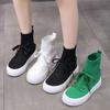 Fashion Women's Stretch Fabric Knitted Sock Boots 2024 Autumn Slip On Flat Platform Ankle Boots Woman Green Thick Sole Hollow Mesh Shoes
