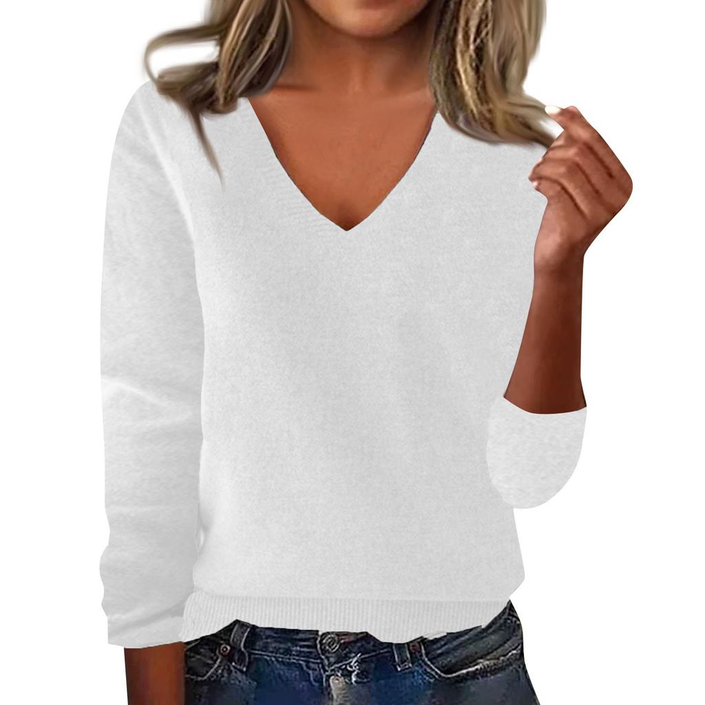 Women's Fashion Loose V-Neck Long Sleeve Bottom Shirt Top Knitted Sweater