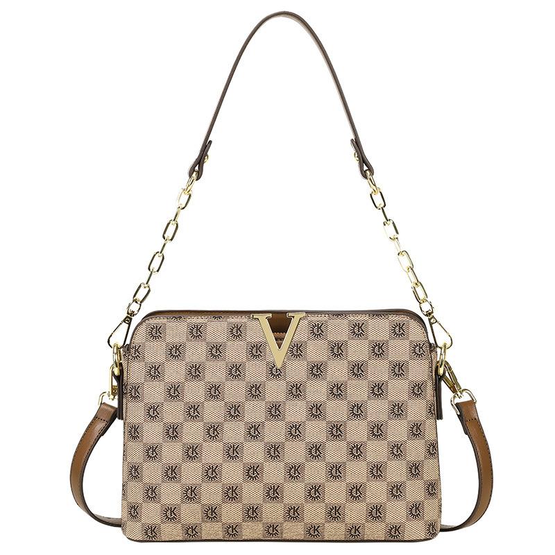 Women's Plaid Tilted Straddle Shell Bag Classic Retro Versatile Printed Bag Light Luxury Large Capacity Shoulder Chain Handbag