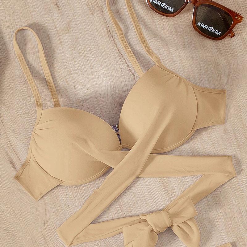 Swimsuit Women's Hard Clad Steel Split Bikini Set Retro Solid Color Hollow Out Swimwear