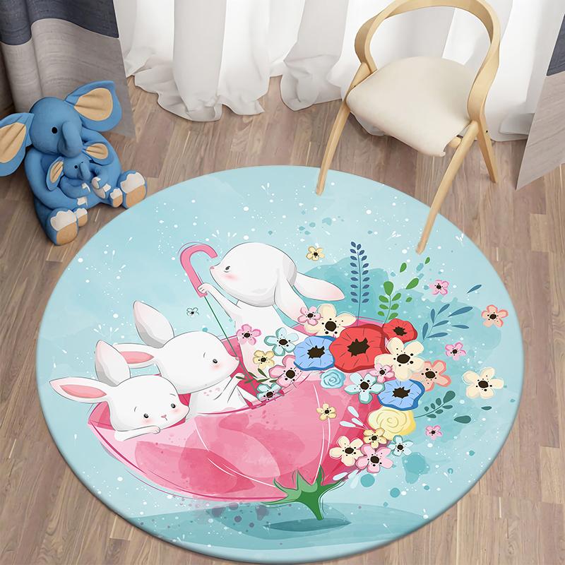 Детский ковер с принтом кролика Kawaii, коврики с кроликом, круглый ковер для гостиной, напольный коврик, фланелевый противоскользящий коврик для детей