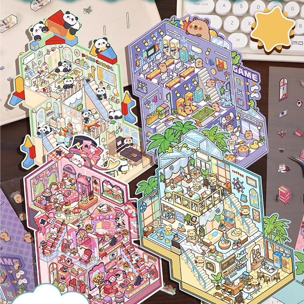 Animal Paradise 3D DIY Stickers Landscape Cabin Scene Sticker Hand Account Gift for Kid Christmas Festival