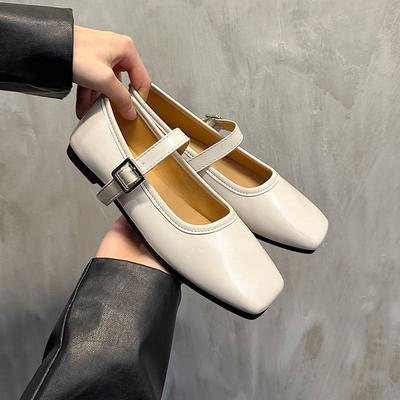 Модные Элегантные Ретро Туфли Мэри Джейн с Квадратным Носком на Плоской Подошве, Одинарные, Повседневные, из Мягкой Кожи, Балетки для Женщин, Удобные Однотонные Мокасины