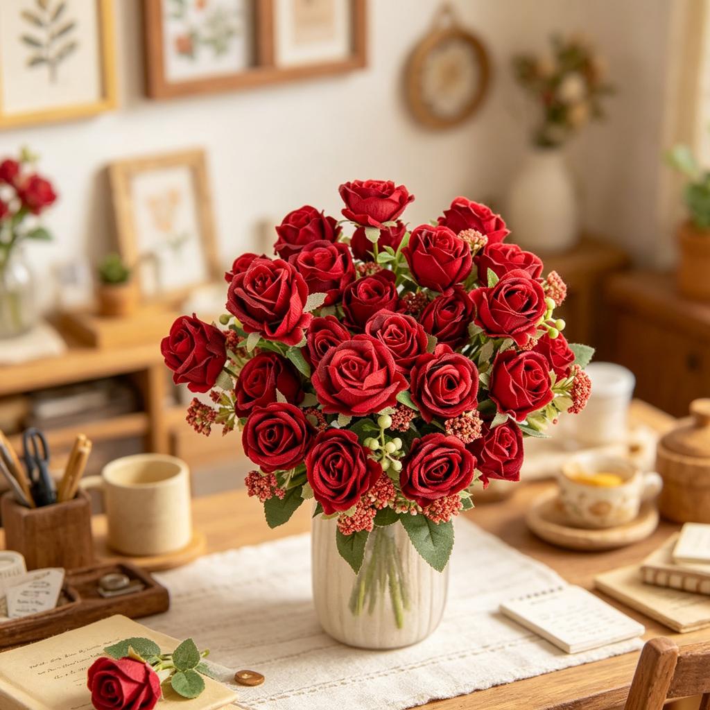 Artificial Flower Silk Rose Bouquet Festival Garden Home Room Dining Table Vase Table Wedding Bridal Bouquet Arch Decor Diy Gift