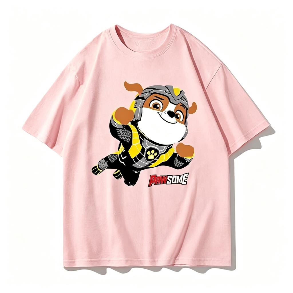 Paw Patrol Chase kids T-Shirts "POWER! Ready for Action" Graphic T-Shirt Chest Print White Unisex Crew Neck Short Sleeve