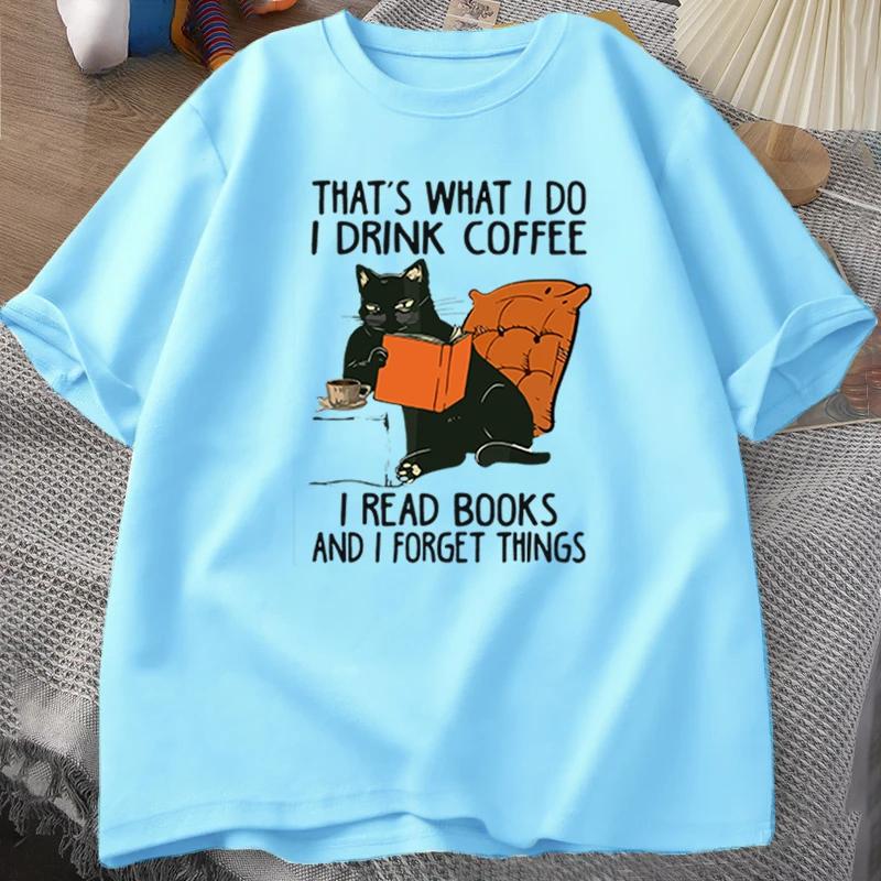 Футболка с милым котом для мужчин Футболки с принтом «Книги» и «Кофейный кот» Забавная дизайнерская хлопковая удобная мужская футболка Мужская одежда Футболки мужские