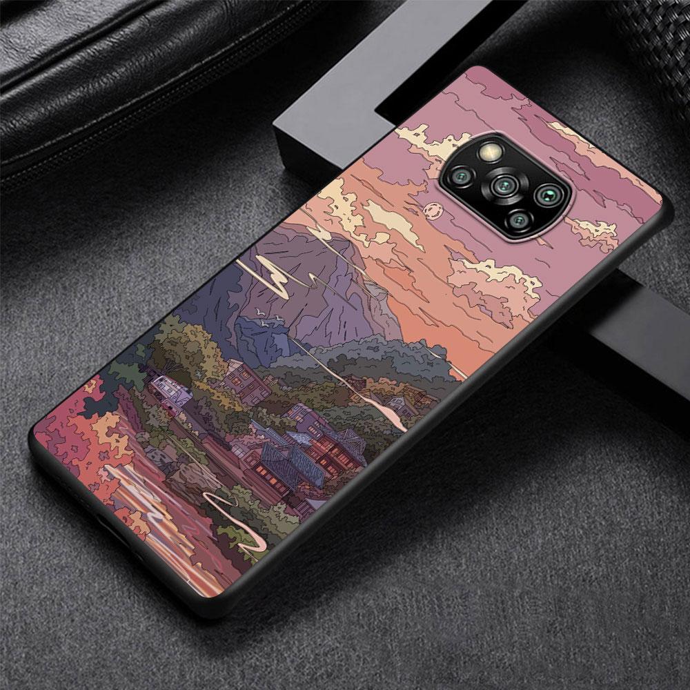 Чехол с японским аниме-пейзажем для Xiaomi Poco X3 NFC X5 F4 F3 M4 Pro X4 GT M5s M5 Pocophone F1 M3 Black Phone Cover