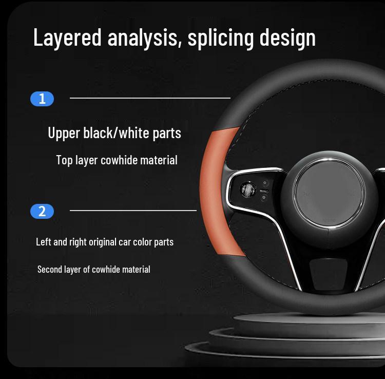 Baojun Yueye Genuine Leather Steering Wheel Cover - Anti-Slip, Sweat-Absorbing, First Layer Cowhide, All-Season Grip.