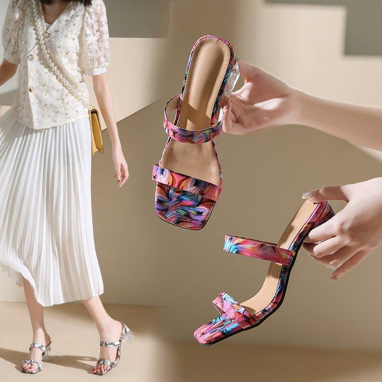 Женские сандалии без шнуровки на высоком каблуке с квадратным носком, туфли-лодочки, летние стильные вечерние сандалии под платье для женщин, шлепанцы на массивном каблуке с прозрачным каблуком и платформой с открытым носком