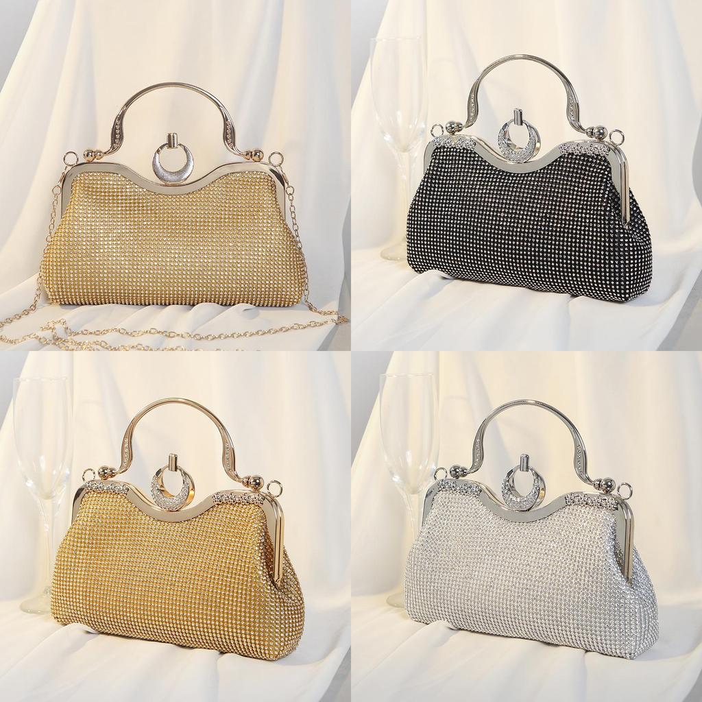 Vintage Style Rhinestone Evening Bag With Lock Closure For Formal Events And Daily Use