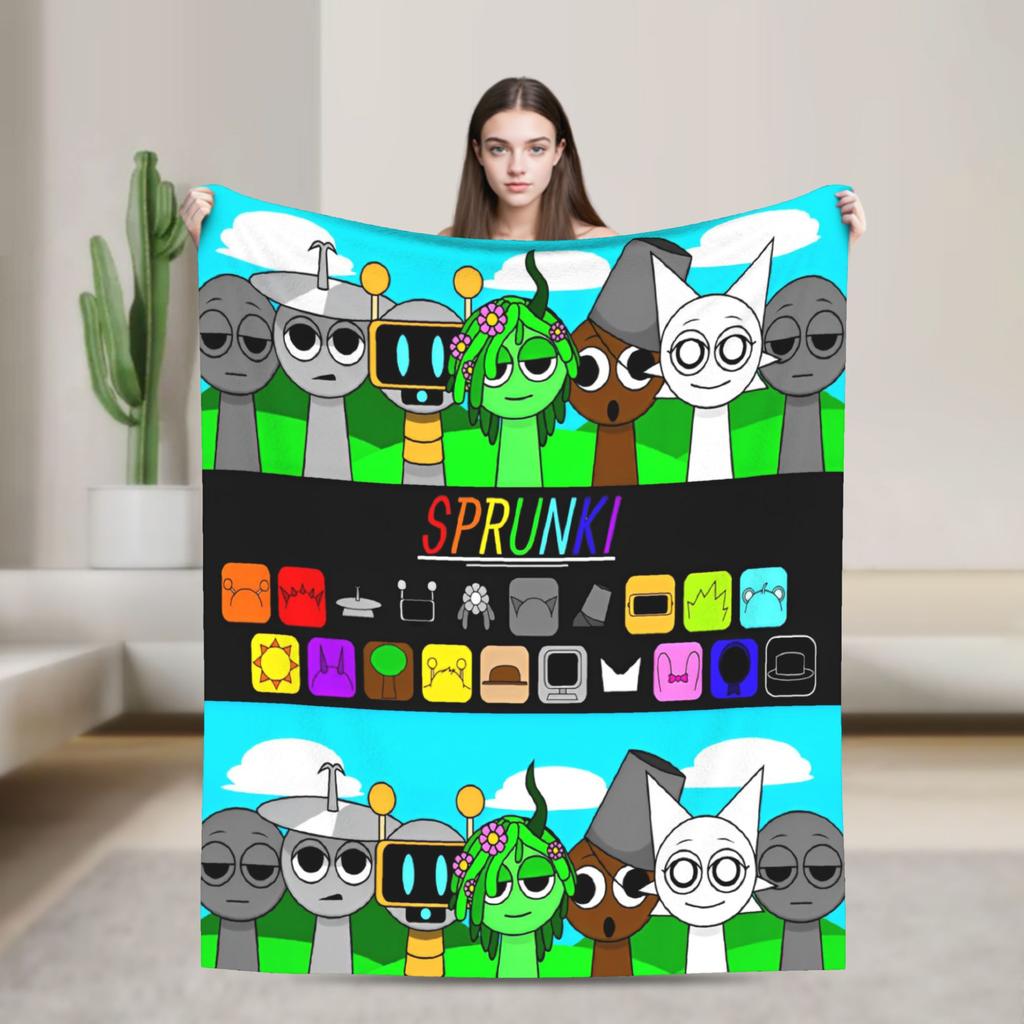 Sprunkis Plush Blanket Cartoon Game Awesome Throw Blankets for Sofa Bedding Lounge 150*125cm Plush Thin Quilt