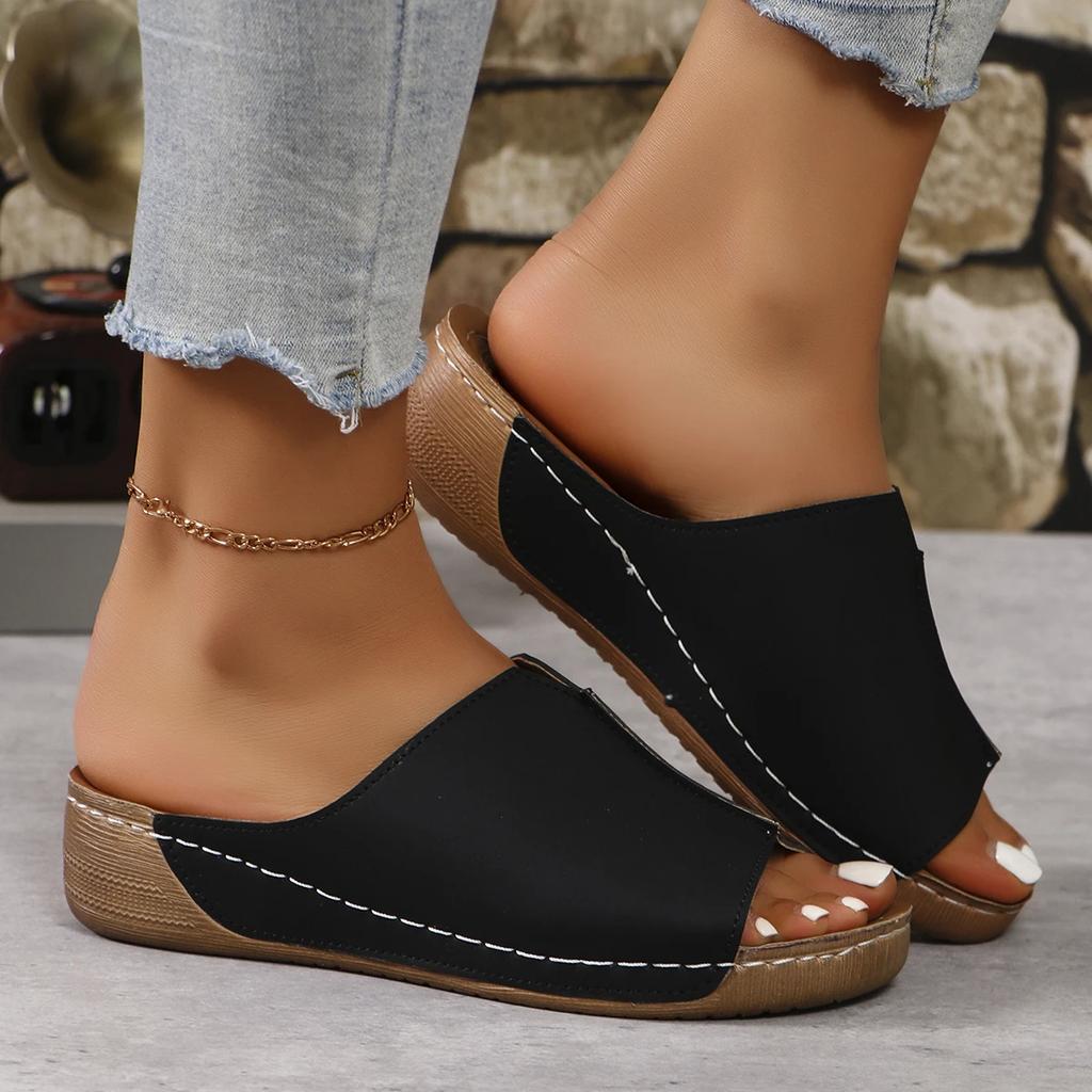 Fashion Women's Slippers 2024 Hot Sale Ladies Shoes Plus Size Sewing Daily Slippers Women New Round Toe Wedge Sandals Zapatos De Mujer