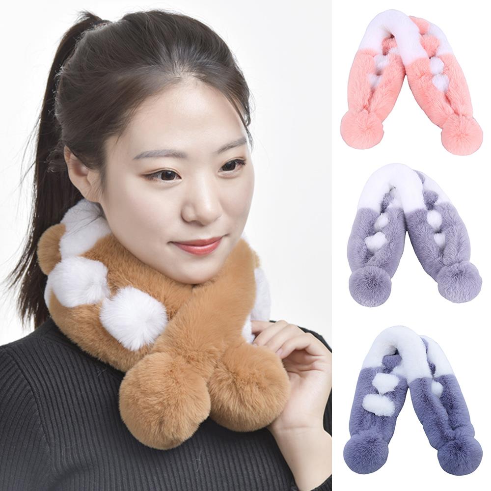 Soft Plush Snood Scarves Women Warm Furry Scarves Thickened Faux Rabbit Fur Scarves Plush Cross Collar Scarf Elegant Warm Collar