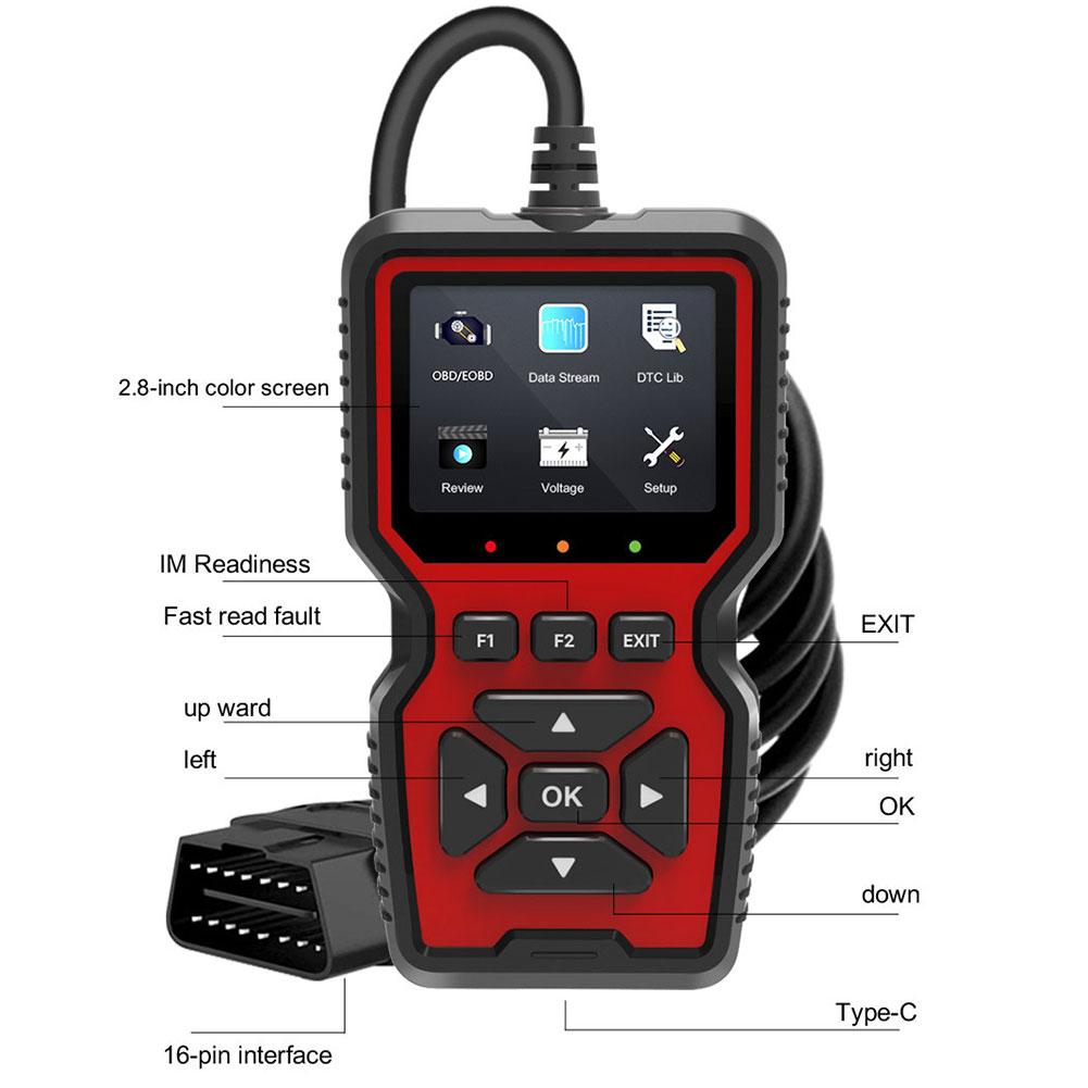V519 Автоматический диагностический сканер Профессиональный механический диагностический прибор для проверки двигателя Сброс кода неисправности Сканер On-BD2 Данные в реальном времени