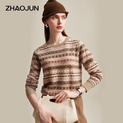 Женский винтажный жаккардовый кашемировый свитер Zhaojun