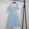 "French Retro Floral Square Neck Puff Sleeve Dress for Petite Women - High Waist, Sweet, Short Spring Style"