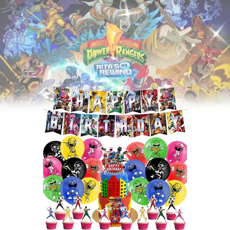 Украшения для дня рождения Могучих рейнджеров-морфингеров с воздушными шарами на тему динозавров и топперами для торта для мальчиков