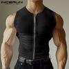 Men Summer Sleeveless Rib Front Zipper Casual Sport Fitted Tank Tops