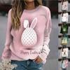 Women's Casual Fashion Easter Printing Long Sleeve O-Neck Pullover Top Blouse