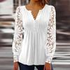 Elegant Long Sleeve Woman Lace Blosue Fashion Hollow Out Tops V Neck Solid Pleated Tops Vintage Blouses Women Plus Size Casual Slim White Shirt 24815