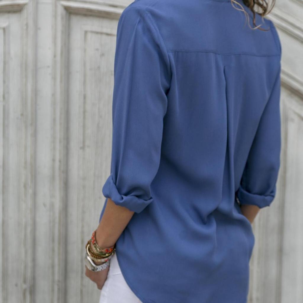 2025 Autumn Winter Women's Deep V-Neck Chiffon Blouse, Plus Size Button-Down Office Shirt With Flowy Sleeves, Elegant Business Casual Top For Workwear