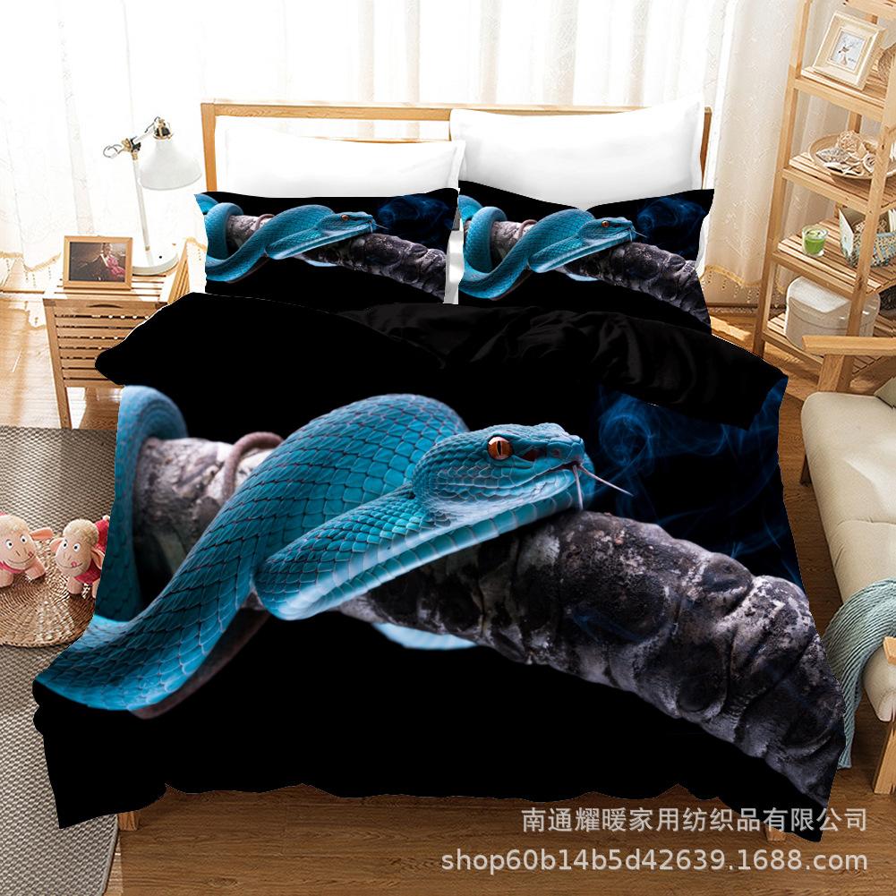 Серия животных Змея Цифровая печать Постельное белье Простыни Пододеяльник Покрывало Комплект из трех предметов
