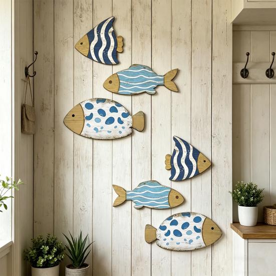 3 шт. Деревянная рыба Морской Настенный Декор Пляжный Прибрежный Рыбный Настенный Арт Деревенская Рыба Подвесная Скульптура для Ванной Комнаты Домика на Озере Декор
