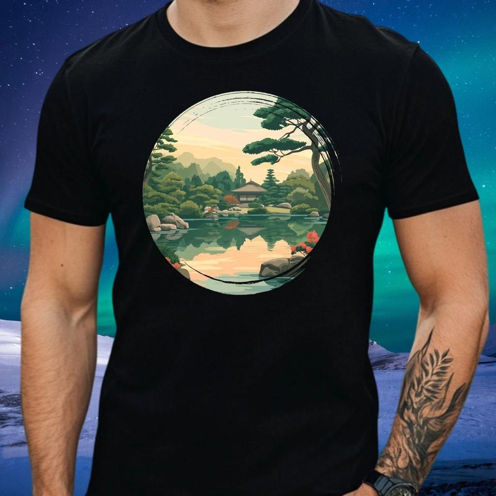 T-Shirt Herren Japanischer Garten Motiv Baumwolle Größe XS bis 5XL