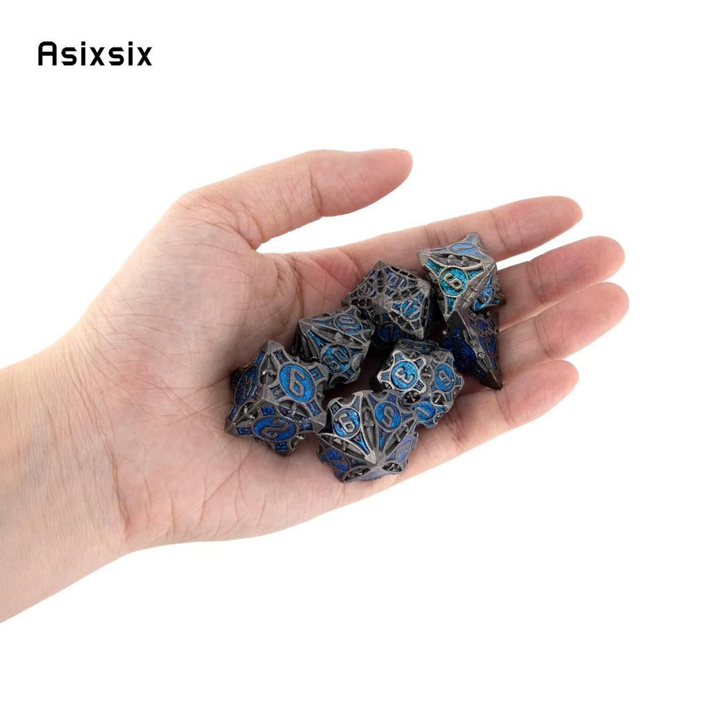 7 шт. черные, синие металлические кубики, набор твердых металлических многогранных кубиков, подходящий для ролевой ролевой игры, настольной игры, карточной игры