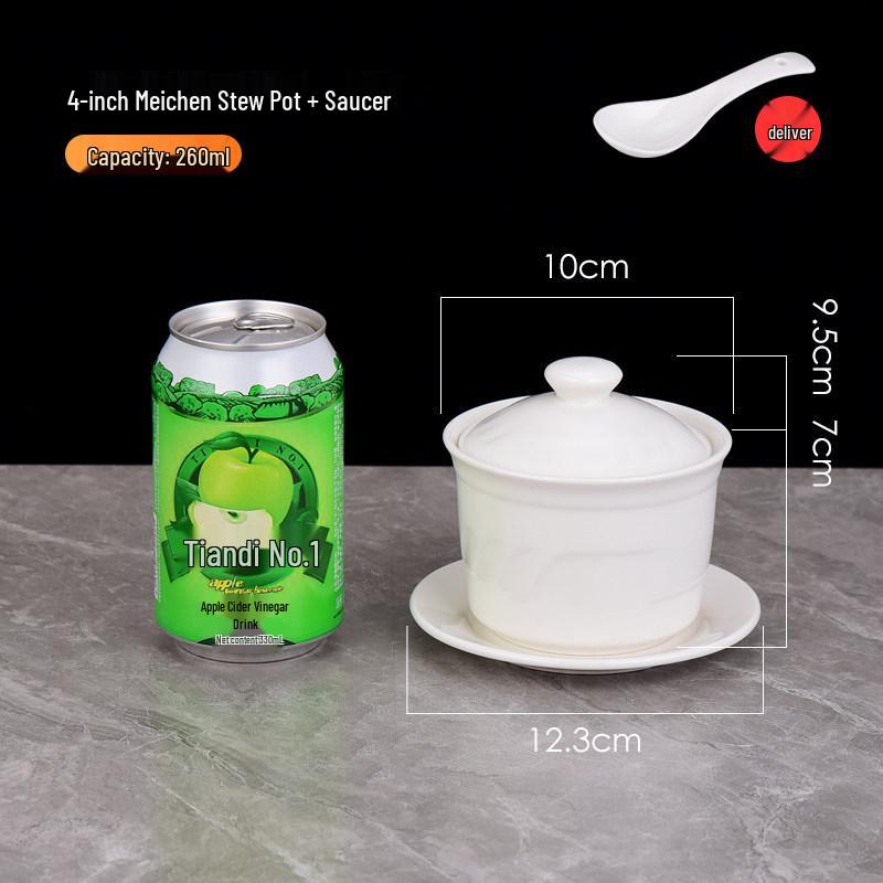 Белый керамический горшок для тушения с крышкой - Китайский суповой и пароварочный горшок в стиле Шасянь, с золотым ободком.