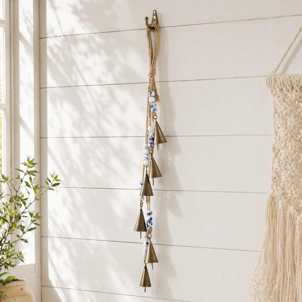 Built-in Metal Clapper Rustic Metal Cowbell 16.93in Vintage Gold Wind Chime Home Wall Hanging
