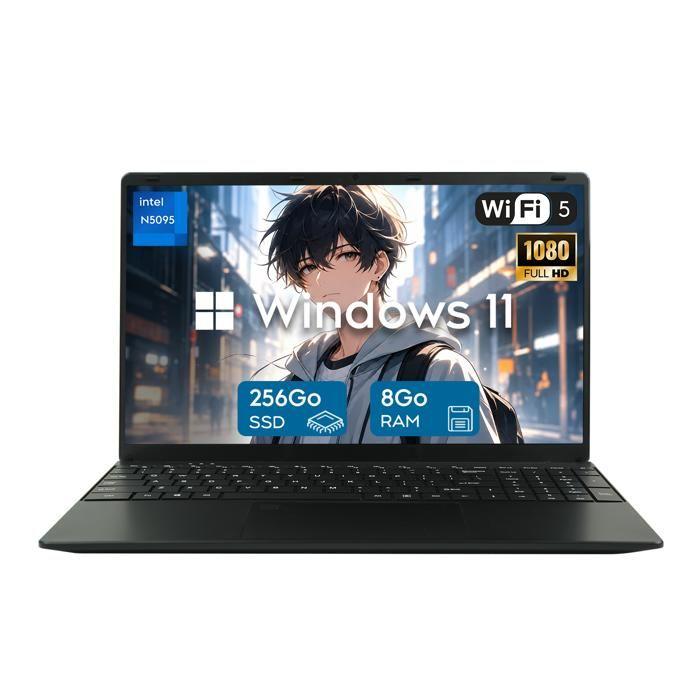 PC Portable 15.6" Processeur Celeron N5095 4C/4T, 8 Go mémoire DDR4, Stockage SSD 256 Go, Win 11 Pro, Wi-Fi 5, port HDMI