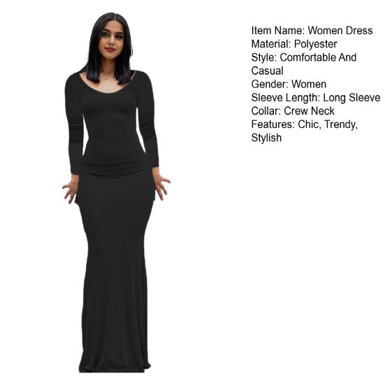 Платье макси с длинным рукавом для женщин, осеннее повседневное платье с круглым вырезом, длинное платье, облегающее фигуру, с драпировкой, коктейльное платье для вечеринки