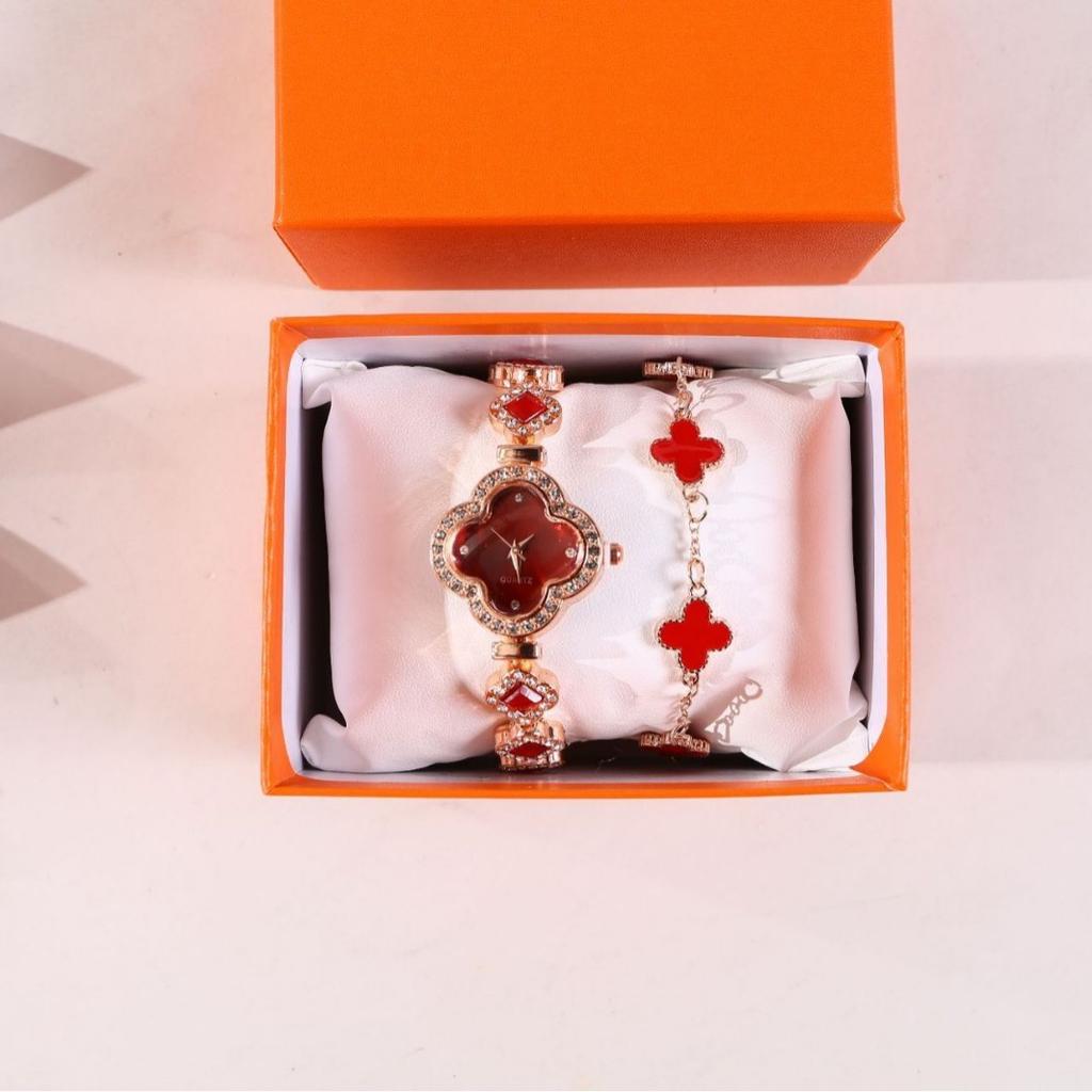Women's gift set, full diamond watch, stainless steel necklace, butterfly jewelry, gift for mother on Qixi Valentine's Day
