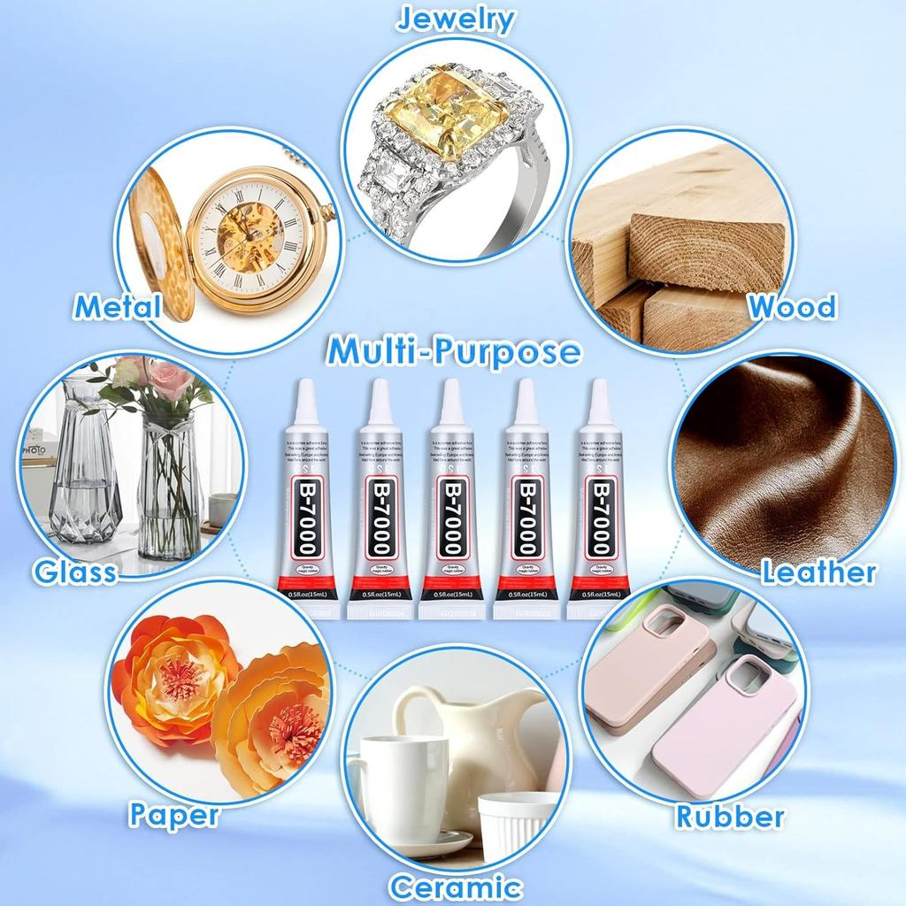 B7000 Jewelry Rhinestones Glue,Clear Super Glue Transparent Industrial Adhesive for Phone Repair Jewelery Making Crafts Gem Fabric Metal Nail Art