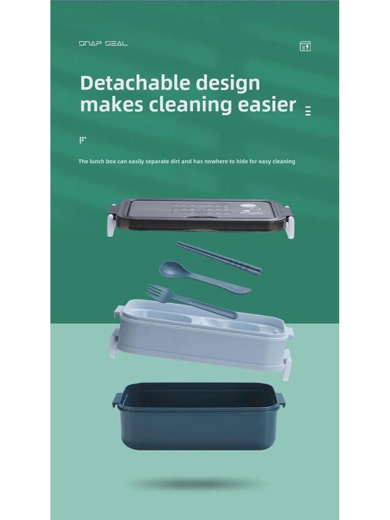 Microwaveable Double-Layer Plastic Lunch Box with Tableware