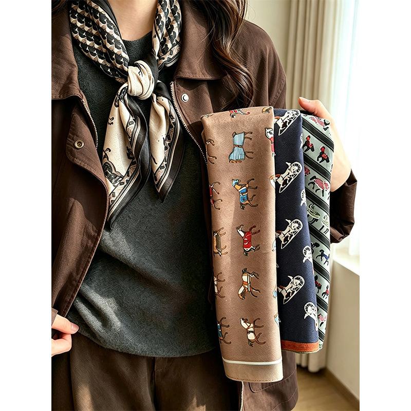 Herringbone Square Scarf Pony Printing Silk Scarf Retro Cotton And Linen Square Scarf Clothing Store Decorative Scarf Silk Scarf Accessories