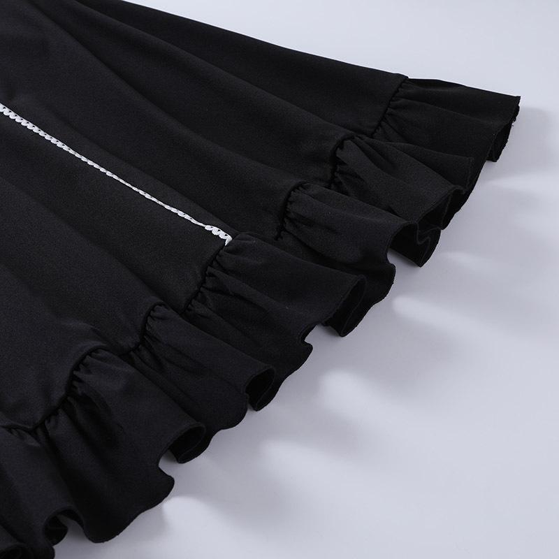 Y2k Готическое платье Лолита, женское темно-черное платье в студенческом стиле, осеннее контрастное цветное платье с пышными рукавами и завязками, женское платье